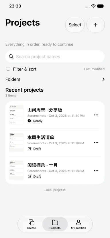 Long Screenshot Toolbox — Keep your projects organized
